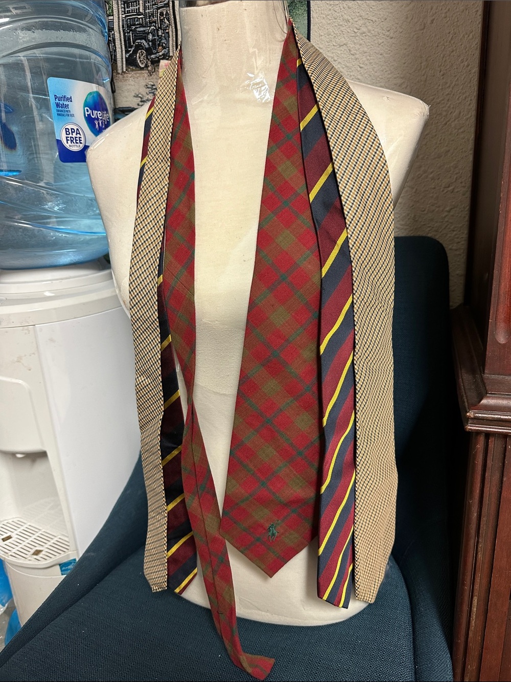 Lot of 3 Ralph Lauren Red and Green Plaid Silk Tie with Yellow Accent